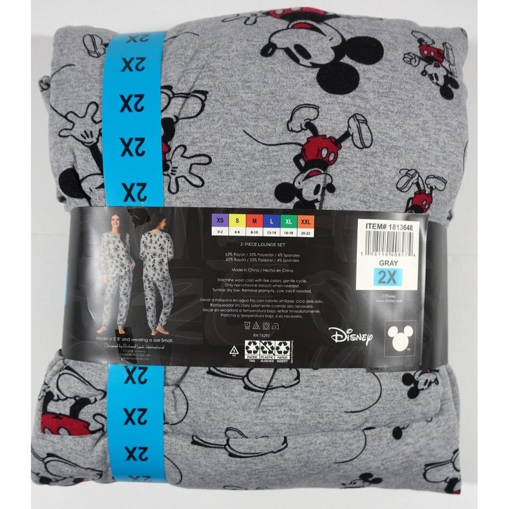 Disney Mickey Mouse Women 2X (24-26) Pajama Set Lounge Soft Midweight NEW - Picture 3 of 6